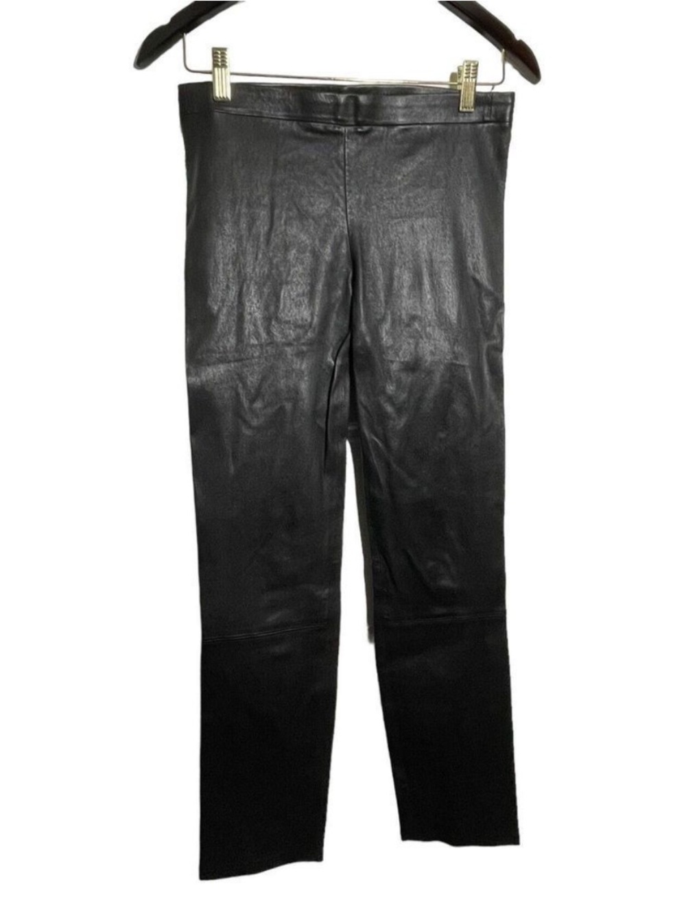 Vince Leather Black Leggings pull on pants straight leg size Large